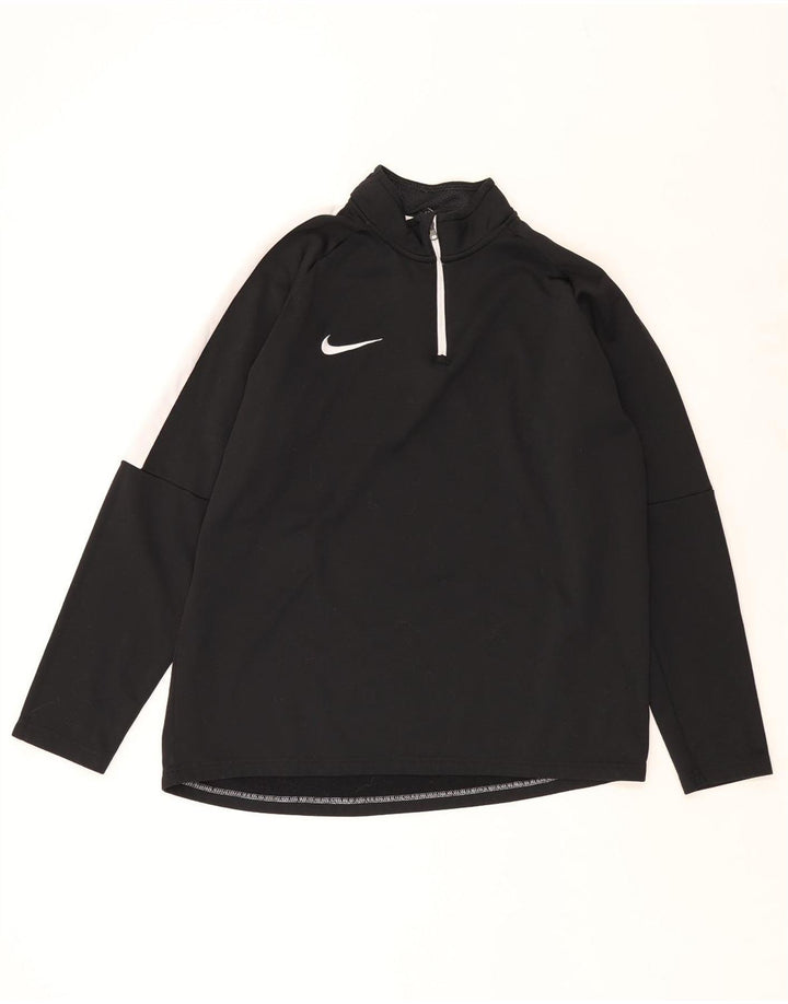 NIKE Mens Dri Fit Zip Neck Pullover Tracksuit Top Large Black Colourblock