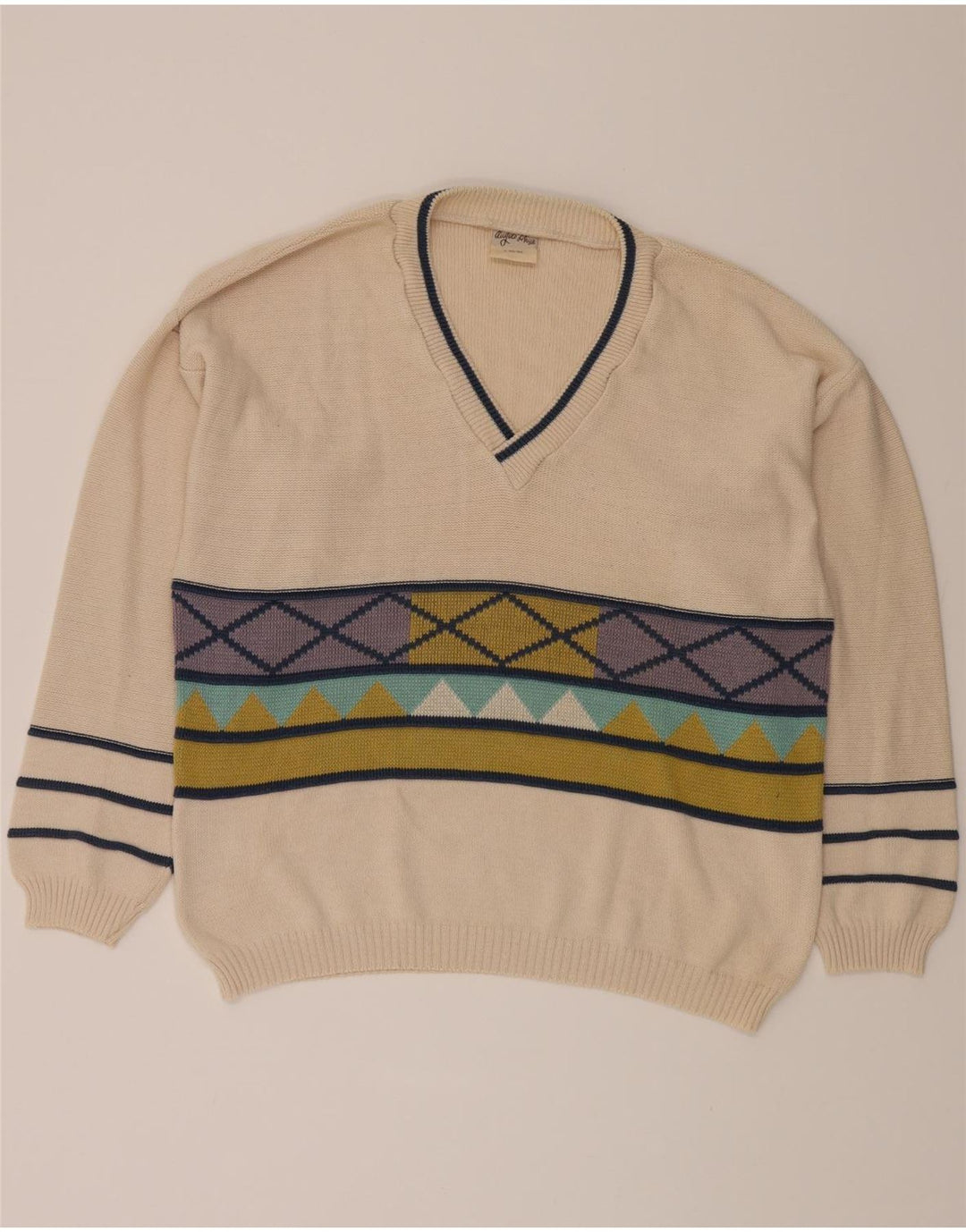 ANGELO LITRICO Mens V-Neck Jumper Sweater IT 52/54 Large Beige Vintage Angelo Litrico and Second-Hand Angelo Litrico from Messina Hembry 