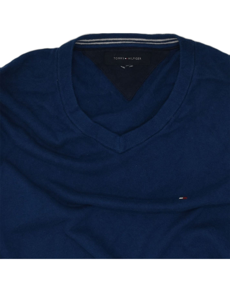 TOMMY HILFIGER Mens V-Neck Jumper Sweater XL Navy Blue Cotton | Vintage Tommy Hilfiger | Thrift | Second-Hand Tommy Hilfiger | Used Clothing | Messina Hembry 