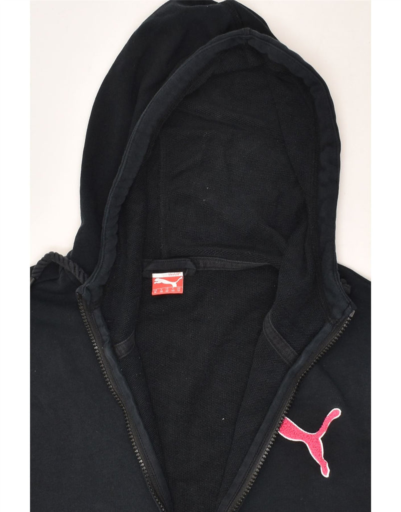 PUMA Womens Graphic Zip Hoodie Sweater UK 12 Medium Black Cotton | Vintage Puma | Thrift | Second-Hand Puma | Used Clothing | Messina Hembry 