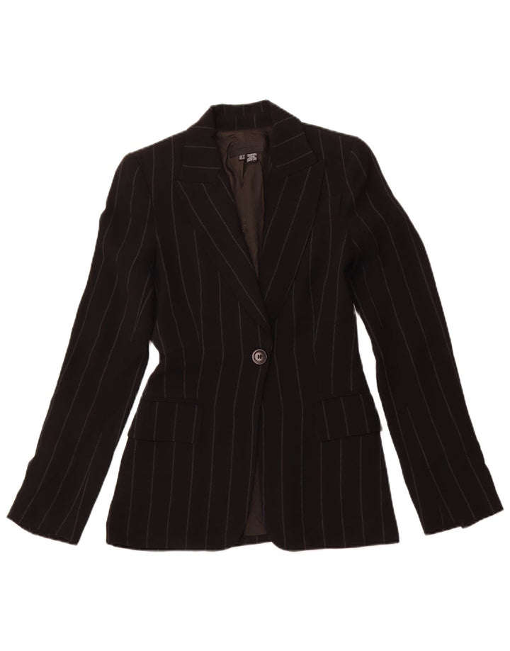 ZARA Womens 1 Button Blazer Jacket EU 34 2XS Black Striped Polyester