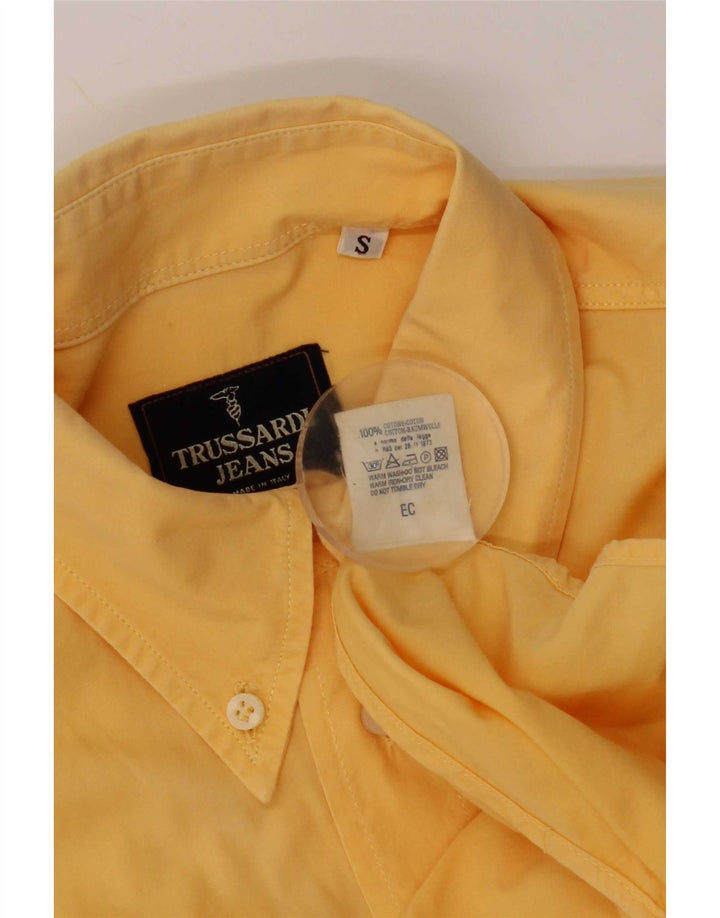 Trussardi Jeans Mens Short Sleeve Shirt Small Yellow Cotton