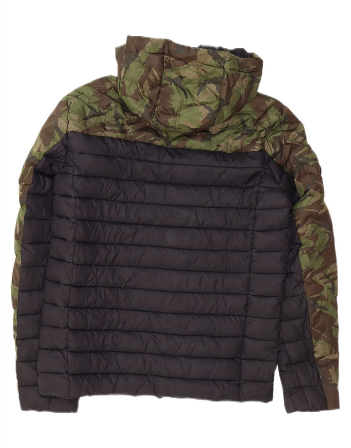 Superdry Mens Hooded Padded Jacket UK 38 Medium Green Camouflage Polyester
