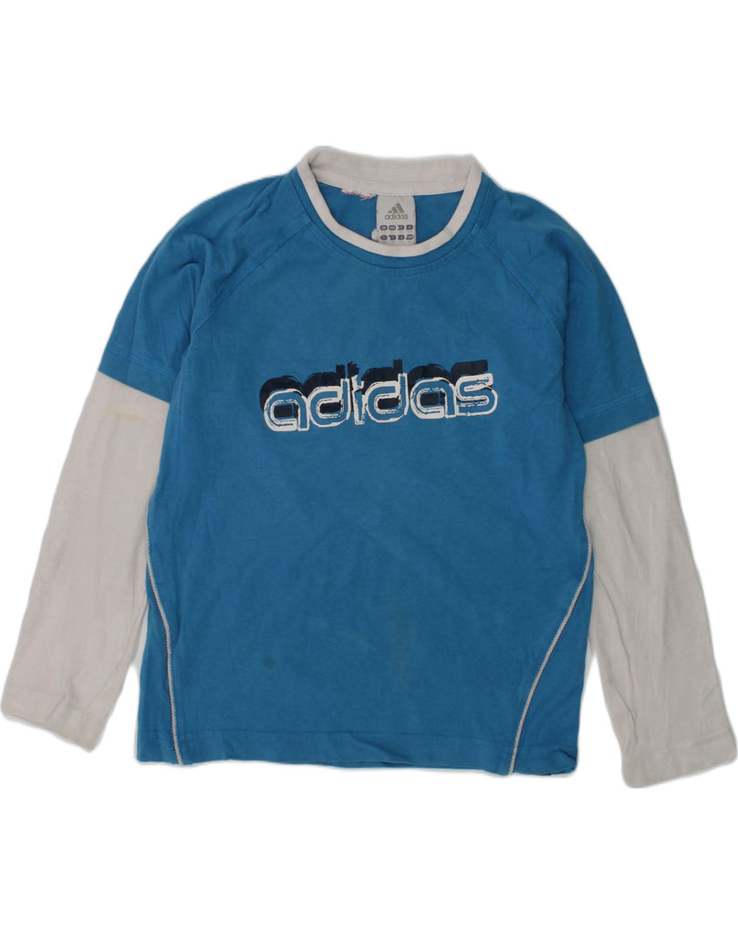 ADIDAS Boys Graphic Top Long Sleeve 7-8 Years Blue Colourblock Cotton | Vintage Adidas | Thrift | Second-Hand Adidas | Used Clothing | Messina Hembry 