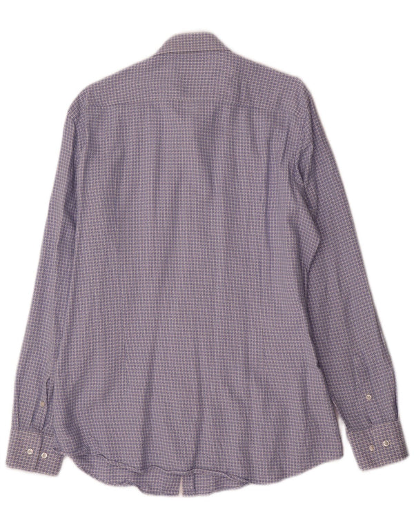 Hugo Boss Mens Slim Fit Shirt UK 41 16 Large Blue Geometric Cotton