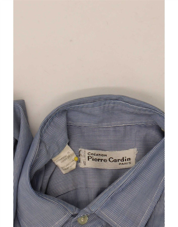 Pierre Cardin Mens Shirt Medium Blue Pinstripe Polyester