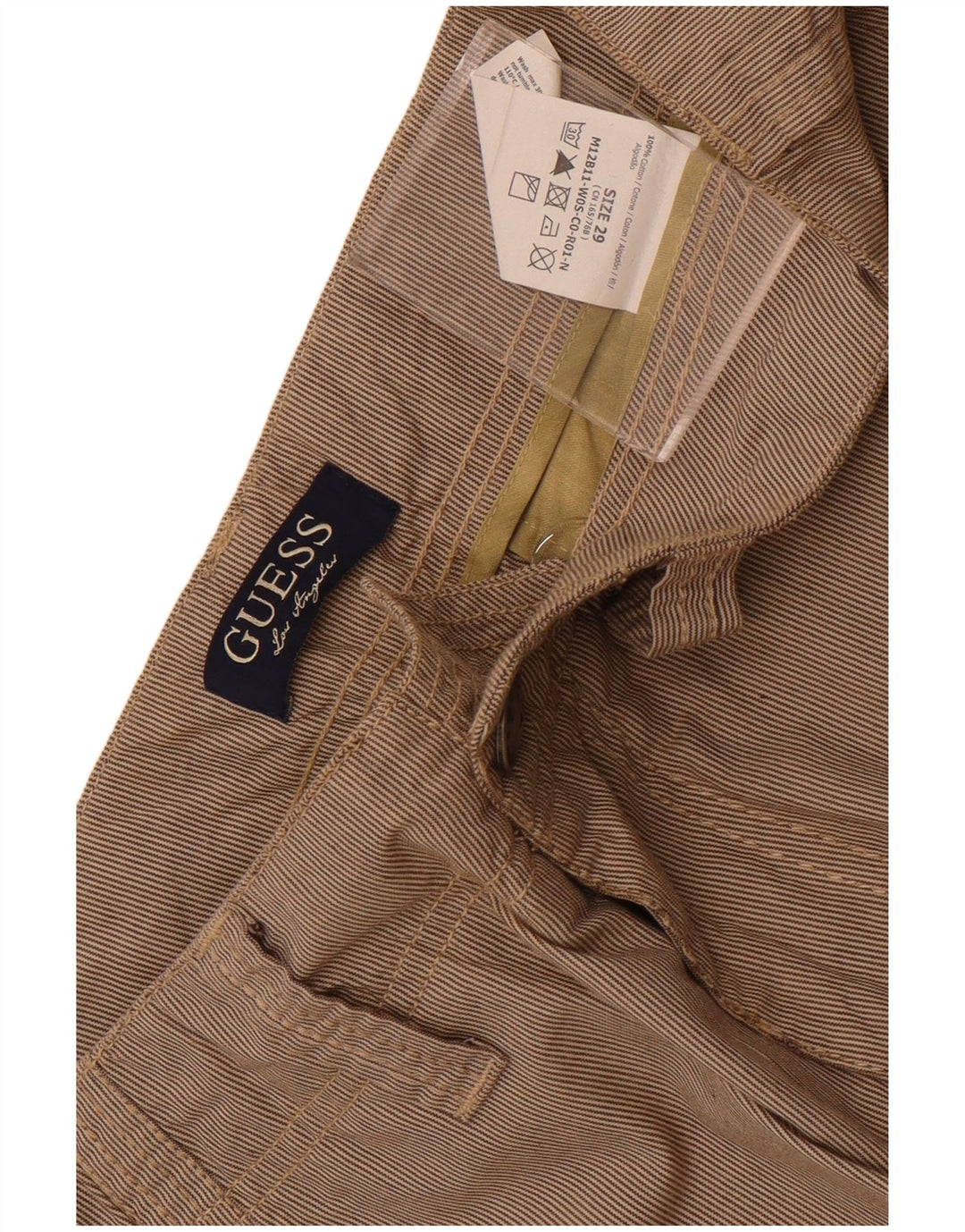 Guess Mens Cargo Bermuda Shorts W29 Small Brown Pinstripe Cotton