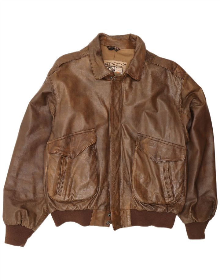 Outback Mens Leather Jacket UK 42 XL Brown Leather