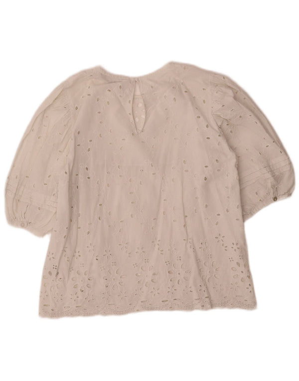 Zara Womens 3/4 Sleeve Blouse Top UK 12 Medium White Cotton