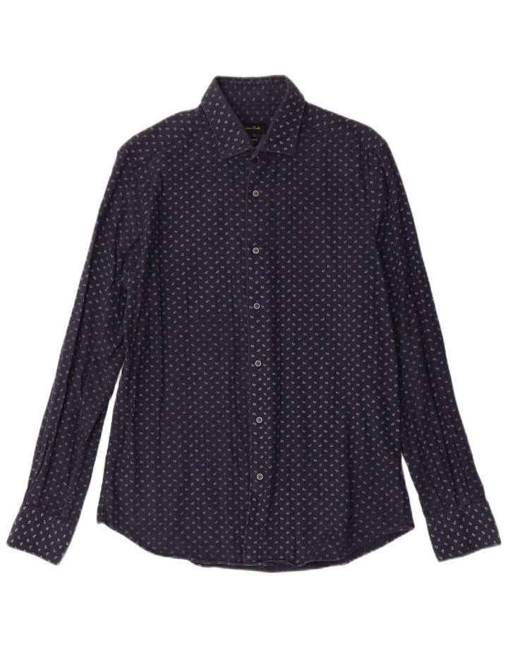 Massimo Dutti Mens Shirt Medium Navy Blue Paisley Cotton