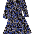 Dkny Womens 3/4 Sleeve Wrap Dress One Size Blue Geometric Polyester