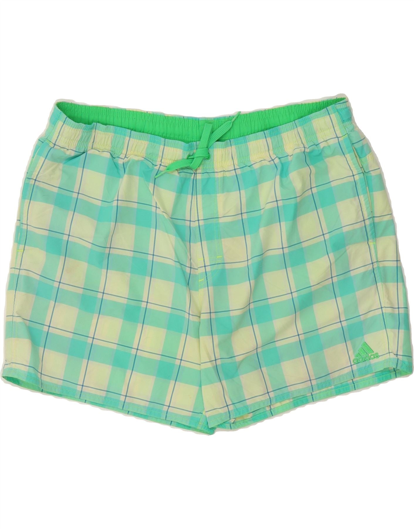 ADIDAS Mens Swimming Shorts XL Green Check Polyamide Vintage