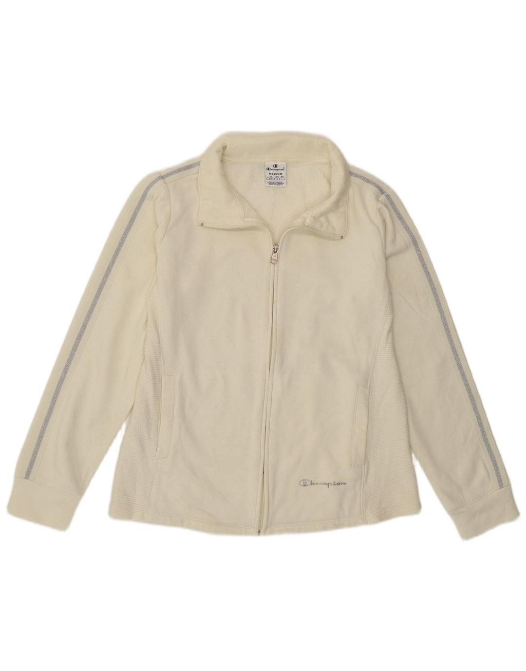 Champion Womens Tracksuit Top Jacket UK 14 Medium Off White