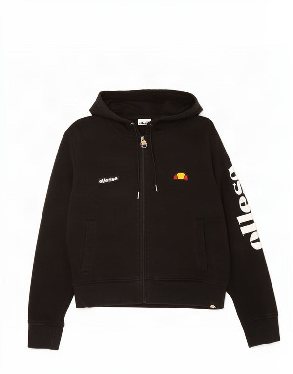Ellesse Womens Crop Graphic Zip Hoodie Sweater UK 16 Large Black Cotton