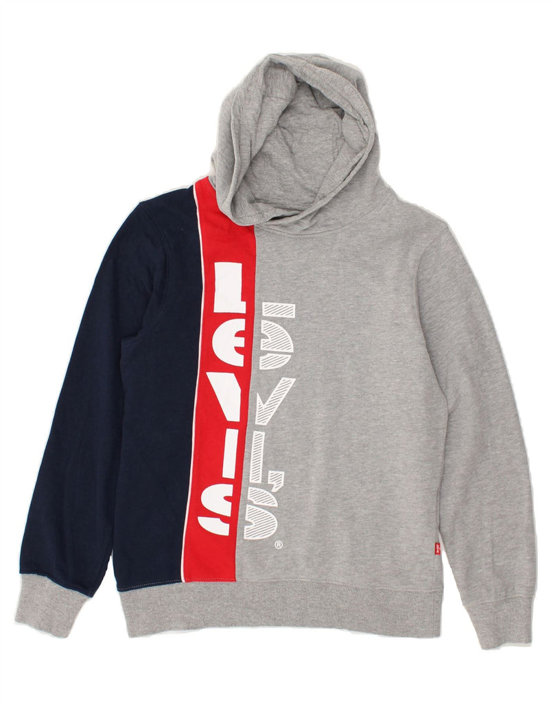 LEVI'S Boys Graphic Hoodie Jumper 15-16 Years Grey Colourblock | Vintage Levi's | Thrift | Second-Hand Levi's | Used Clothing | Messina Hembry 