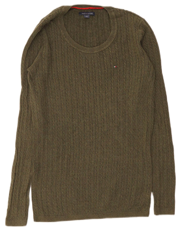 Tommy Hilfiger Womens Crew Neck Jumper Sweater UK 10 Small Green Cotton