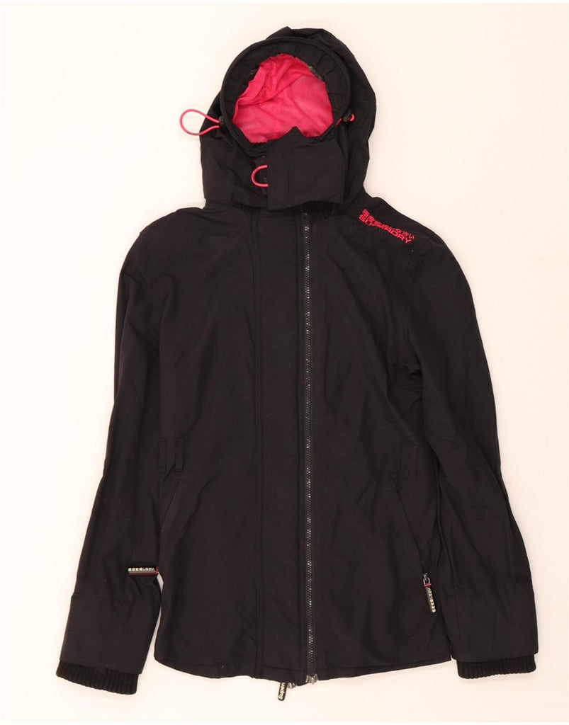 SUPERDRY Womens The Windmac Hooded Windbreaker Jacket UK 16 Large Black Vintage Superdry and Second-Hand Superdry from Messina Hembry 