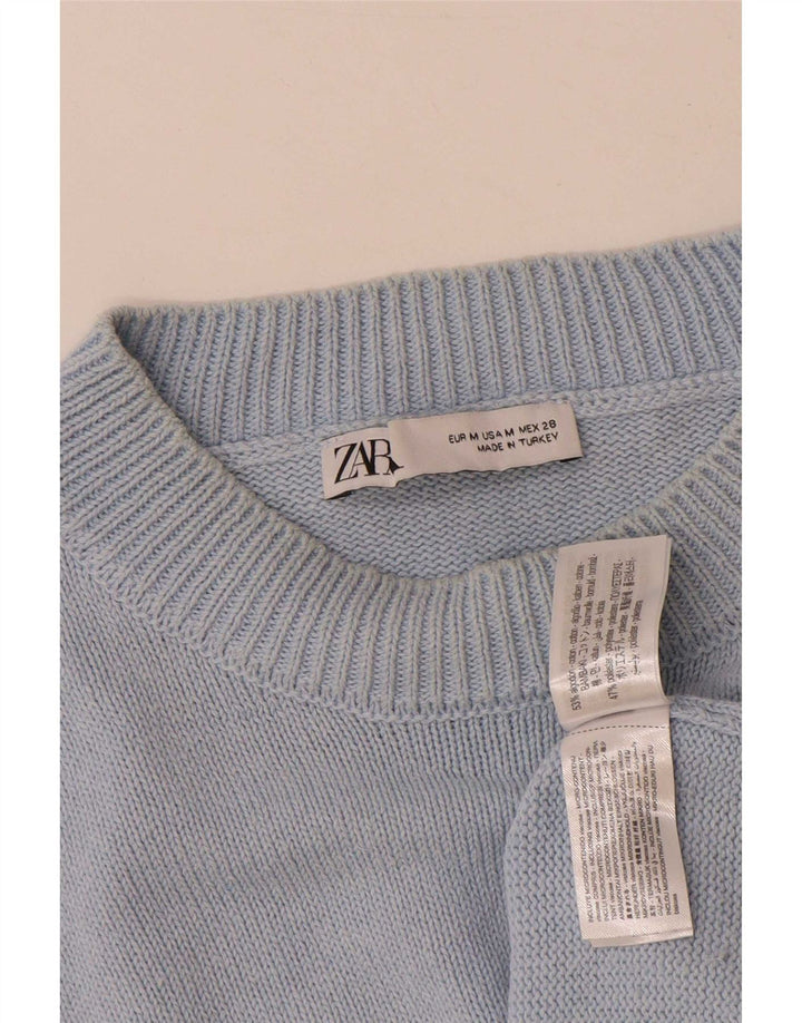 Zara Womens Oversized Crew Neck Jumper Sweater UK 14 Medium Blue Cotton