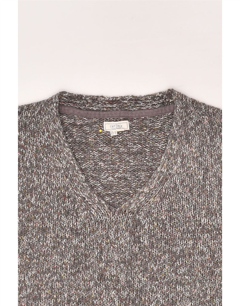 FAT FACE Womens V-Neck Jumper Sweater UK 14 Large Grey Flecked Acrylic | Vintage Fat Face | Thrift | Second-Hand Fat Face | Used Clothing | Messina Hembry 