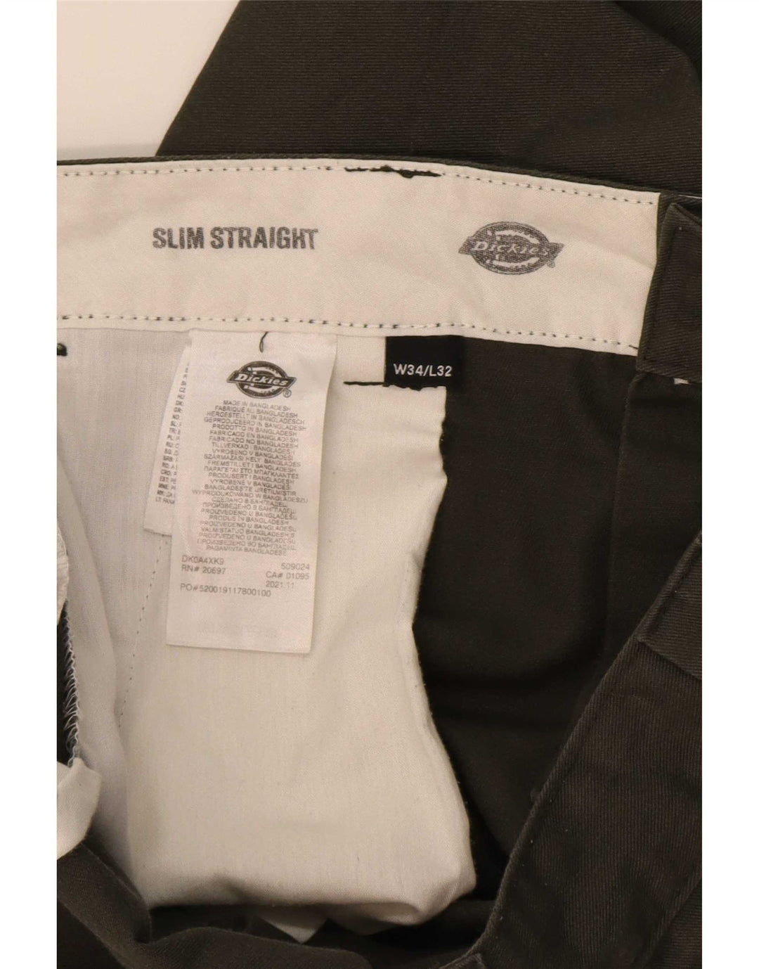 Dickies Mens Straight Slim Chino Trousers W34 L32 Green Polyester
