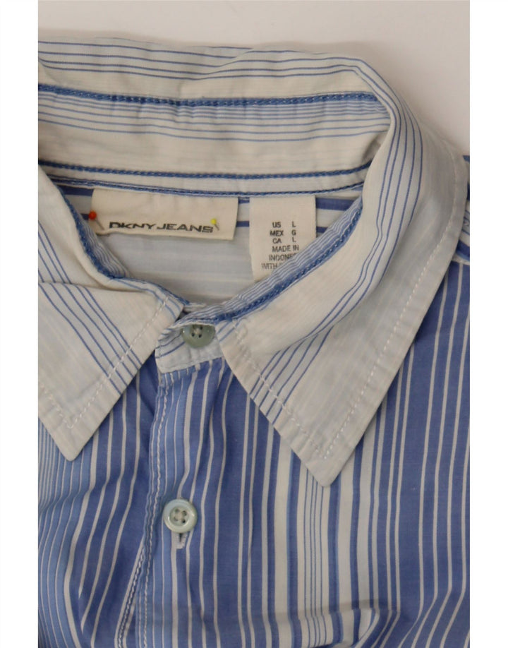 DKNY Mens Shirt Large Blue Striped Cotton Classic Vintage Dkny and Second-Hand Dkny from Messina Hembry 