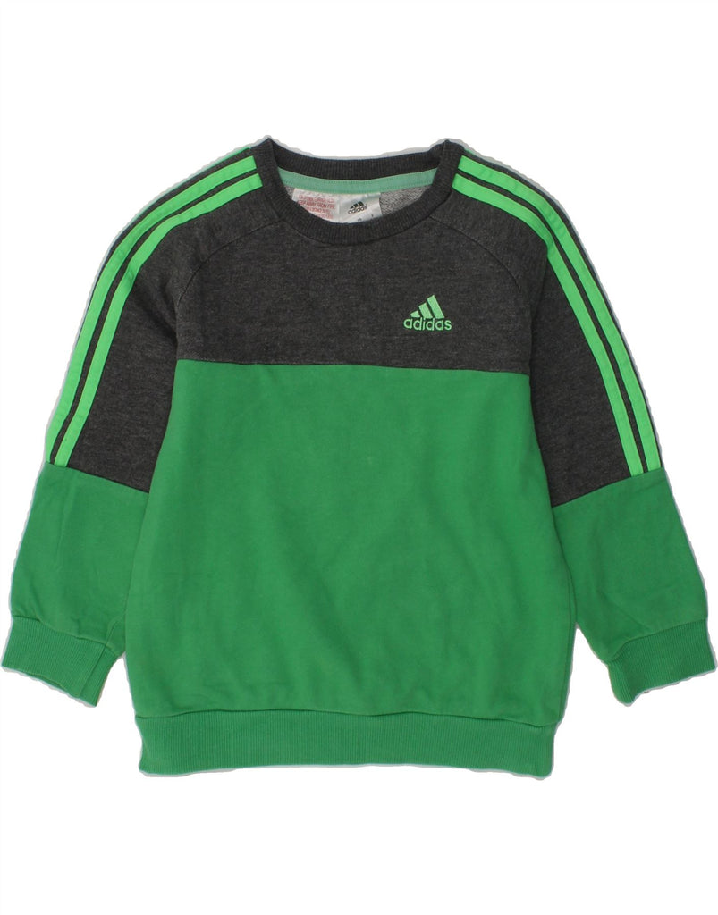 ADIDAS Boys Sweatshirt Jumper 2-3 Years Green Colourblock Cotton | Vintage Adidas | Thrift | Second-Hand Adidas | Used Clothing | Messina Hembry 