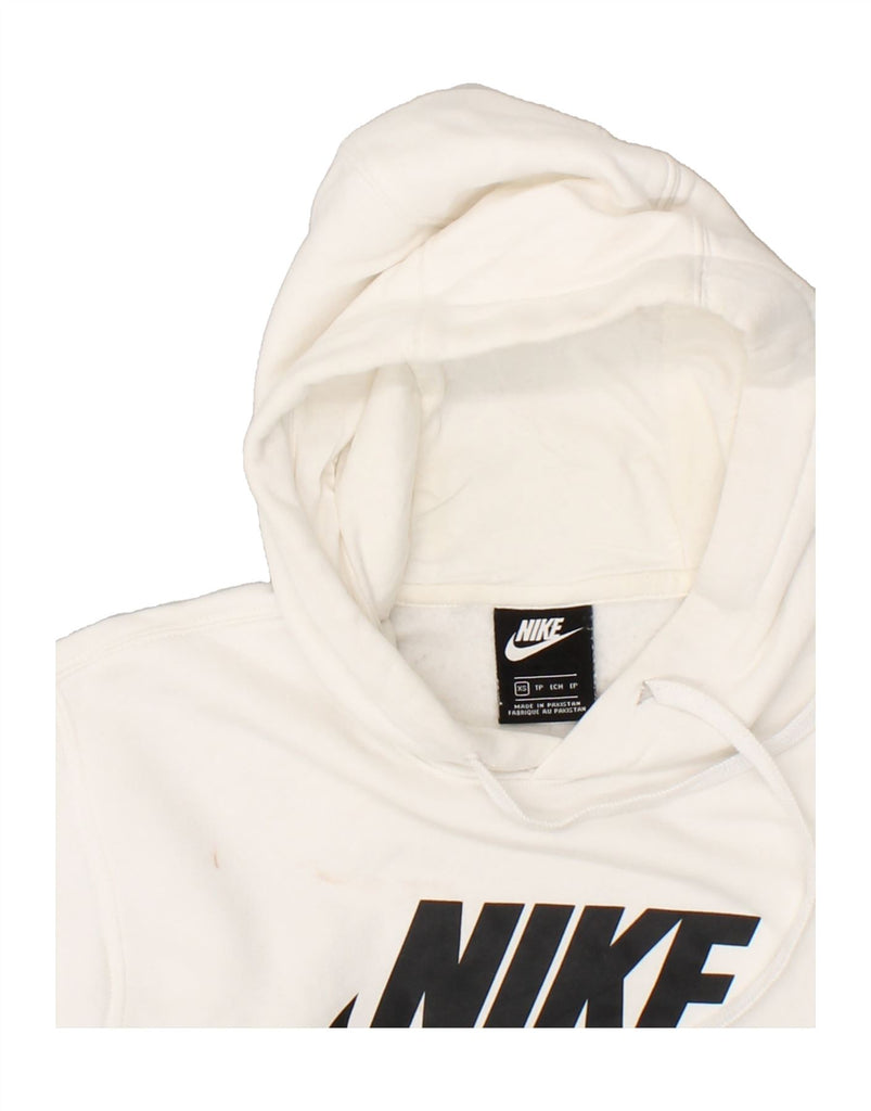 NIKE Womens Graphic Hoodie Jumper UK 6 XS White Cotton | Vintage Nike | Thrift | Second-Hand Nike | Used Clothing | Messina Hembry 