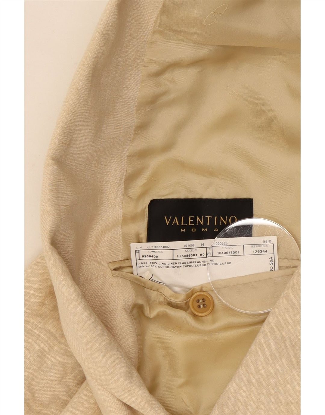 Valentino Mens Double Breasted Blazer Jacket IT 54 2XL Beige Linen