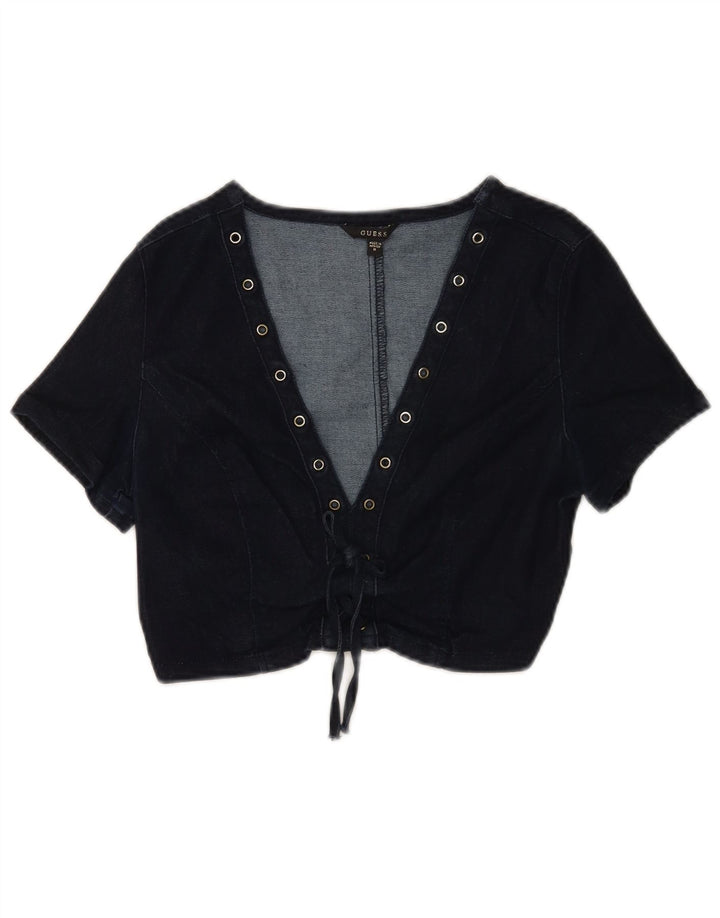 Guess Womens Denim Crop Top UK 12 Medium Navy Blue Cotton