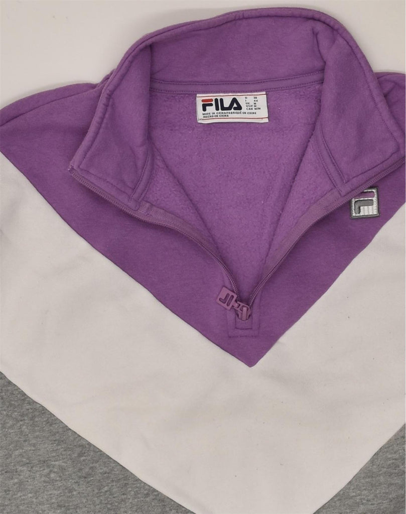 FILA Womens Zip Neck Sweatshirt Jumper UK 14 Medium Grey Colourblock | Vintage Fila | Thrift | Second-Hand Fila | Used Clothing | Messina Hembry 