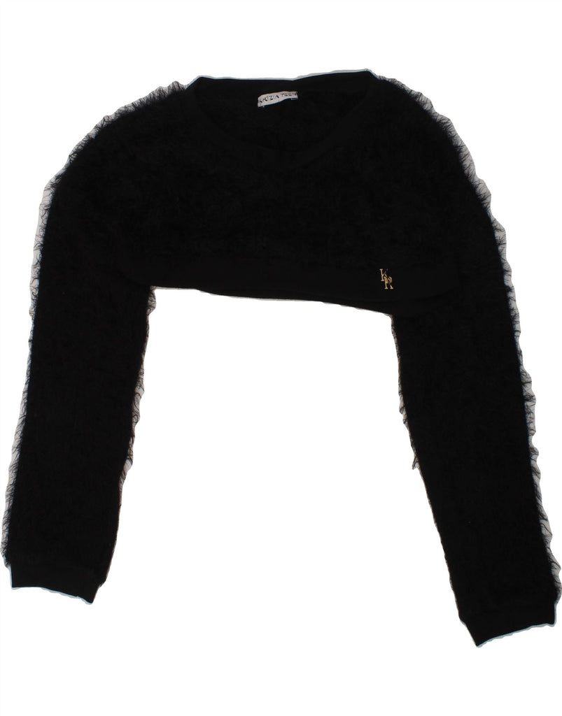 KRIZIA Girls Crop Crew Neck Jumper Sweater 11-12 Years Black Polyester Vintage Krizia and Second-Hand Krizia from Messina Hembry 