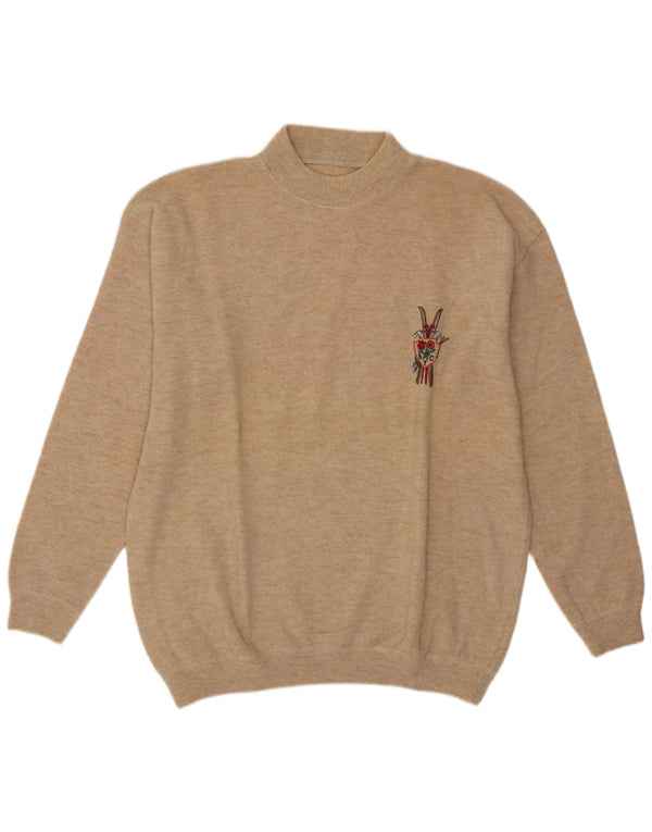 Vintage Womens Turtle Neck Jumper Sweater UK 18 XL Beige Lambswool