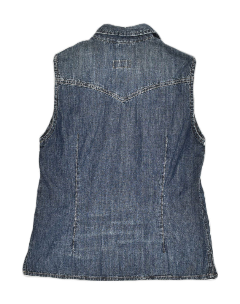 CARRERA Womens Sleeveless Denim Shirt UK 14 Medium Blue Cotton | Vintage Carrera | Thrift | Second-Hand Carrera | Used Clothing | Messina Hembry 