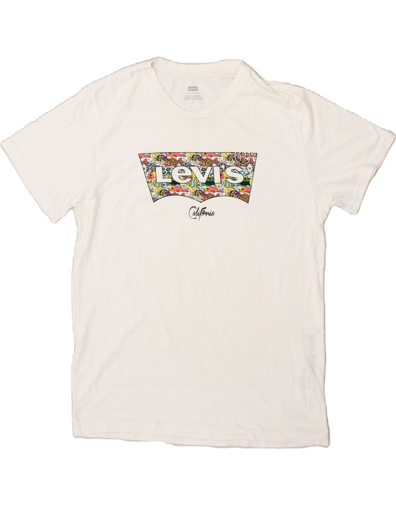 LEVI'S Womens Graphic T-Shirt Top UK 14 Medium White Cotton | Vintage Levi's | Thrift | Second-Hand Levi's | Used Clothing | Messina Hembry 