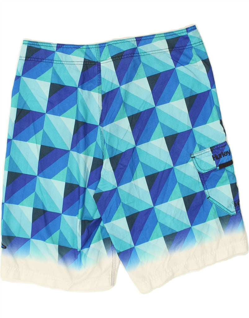 HURLEY Mens Graphic Swimming Shorts Large Blue Geometric | Vintage Hurley | Thrift | Second-Hand Hurley | Used Clothing | Messina Hembry 