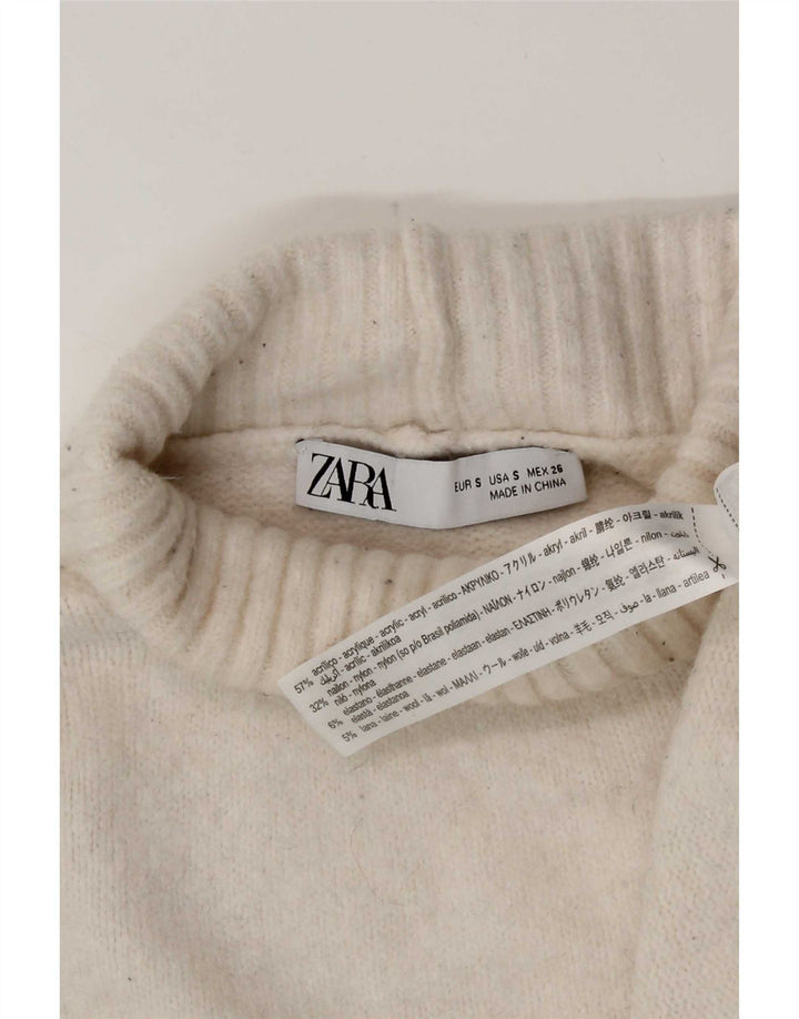 Zara Womens Oversized Roll Neck Jumper Sweater UK 10 Small White Acrylic