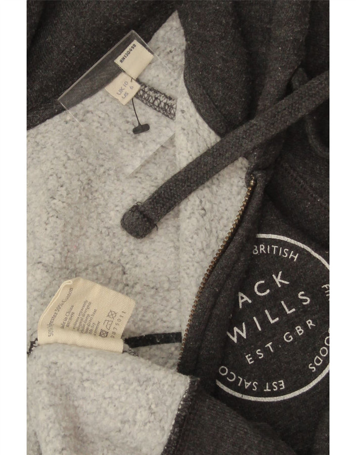 Jack Wills Womens Graphic Zip Hoodie Sweater UK 10 Small Grey Polyester