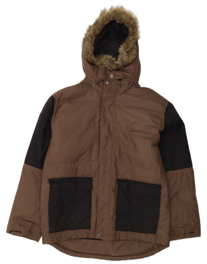 Adidas Mens Hooded Padded Jacket UK 38 Medium Brown Colourblock Polyester