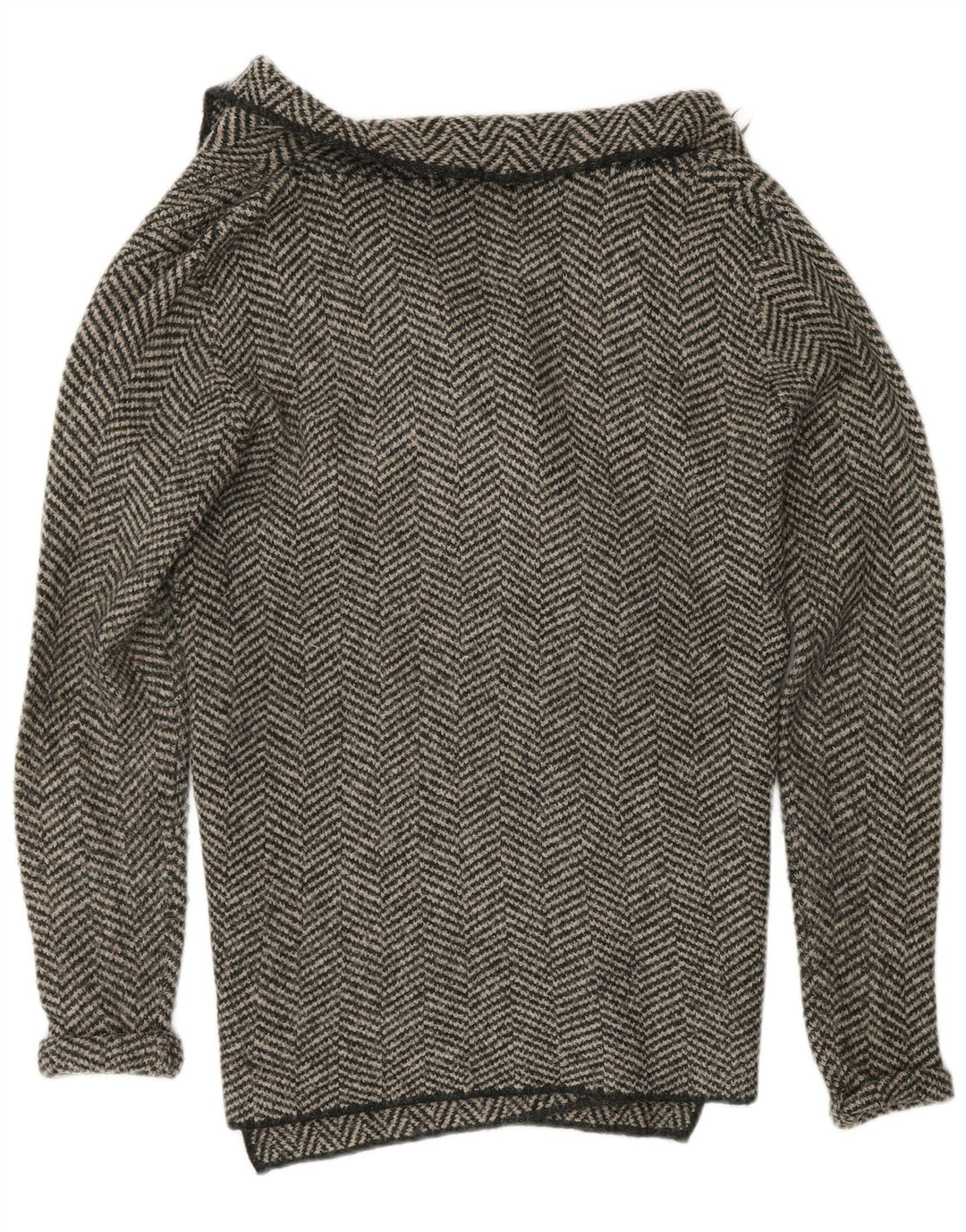 Zara Womens Open Cardigan Sweater UK 14 Medium Grey Herringbone Acrylic