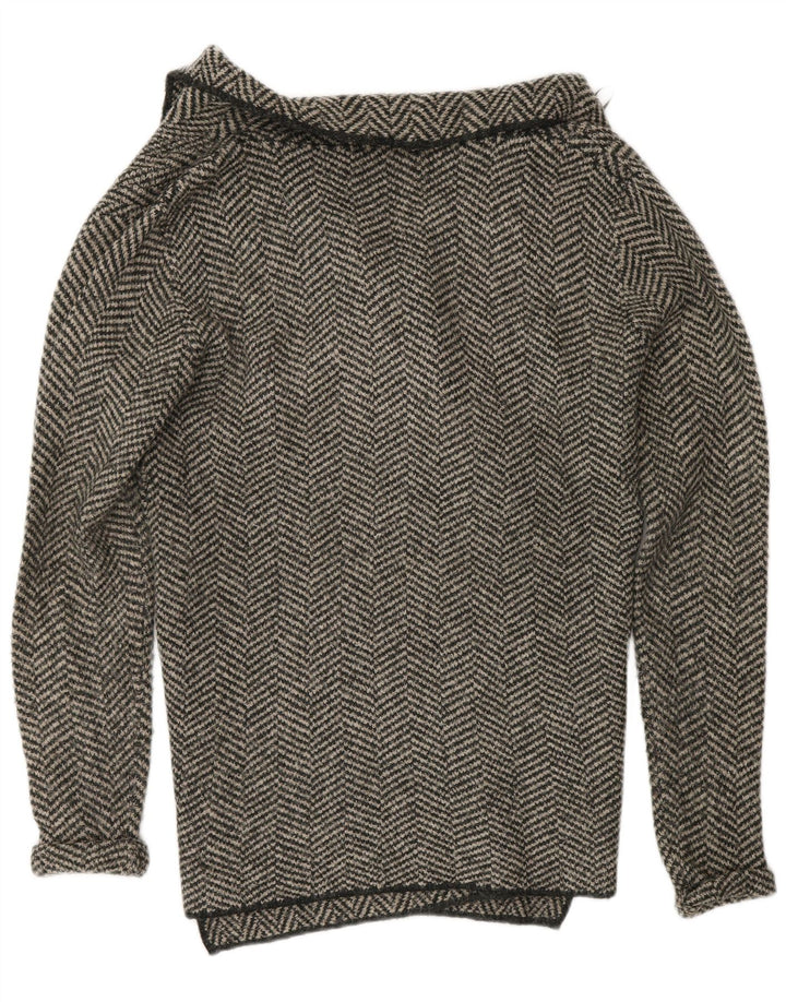 Zara Womens Open Cardigan Sweater UK 14 Medium Grey Herringbone Acrylic