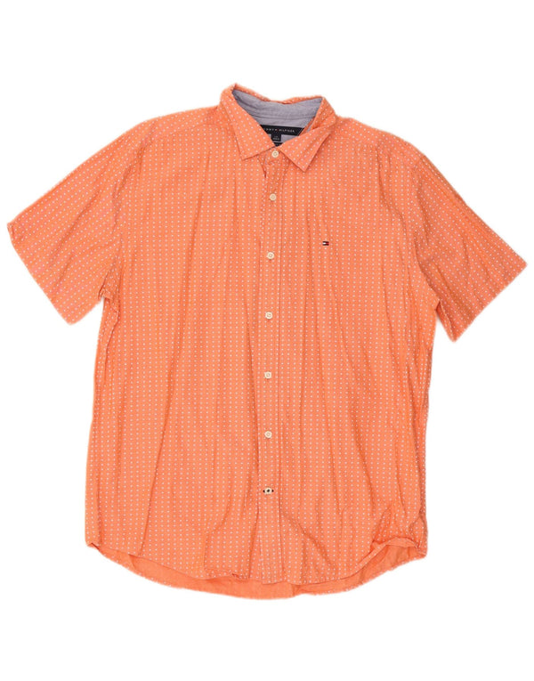 Tommy Hilfiger Mens Short Sleeve Classic Fit Shirt Large Orange Spotted