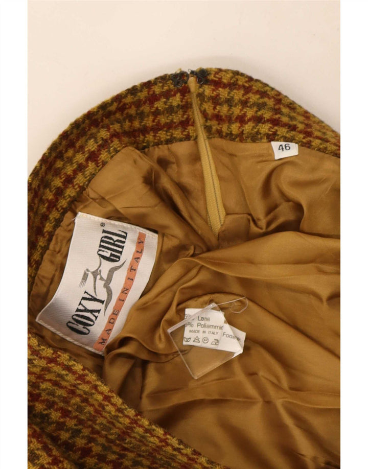Vintage Womens Mini Skirt IT 46 Large W30 Brown Houndstooth Wool