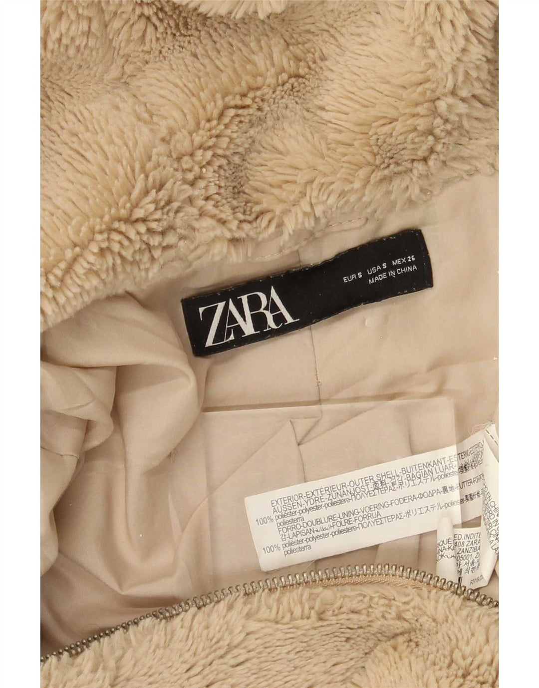 Zara Womens Teddy Bear Hooded Oversized Fleece Jacket UK 10 Small Beige