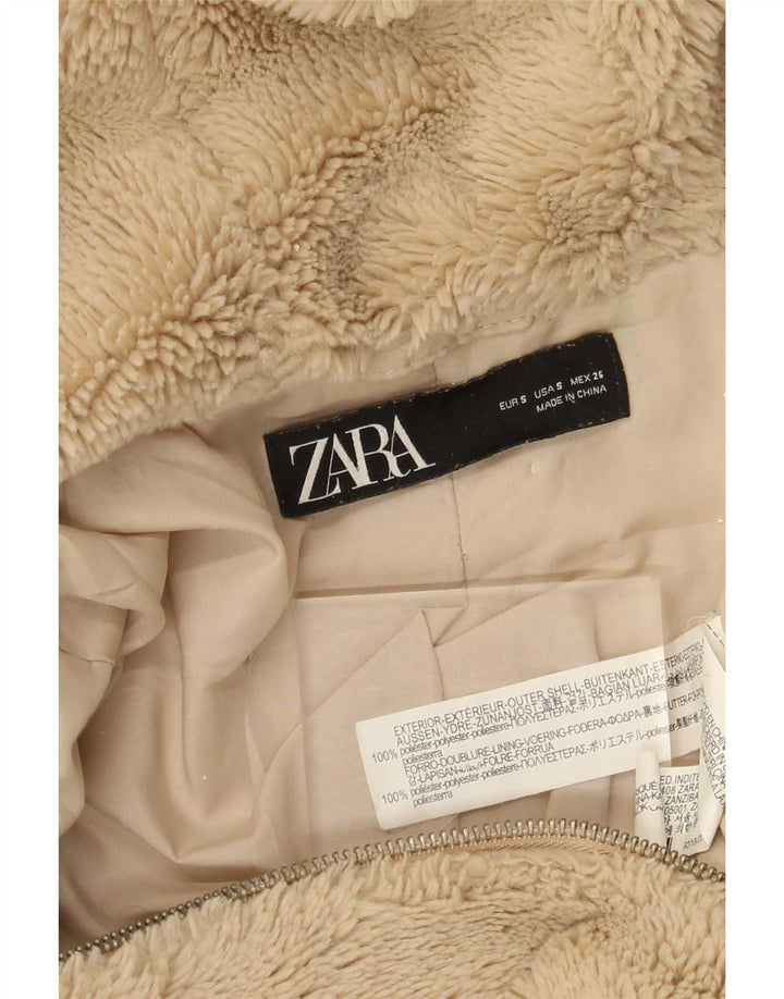 Zara Womens Teddy Bear Hooded Oversized Fleece Jacket UK 10 Small Beige