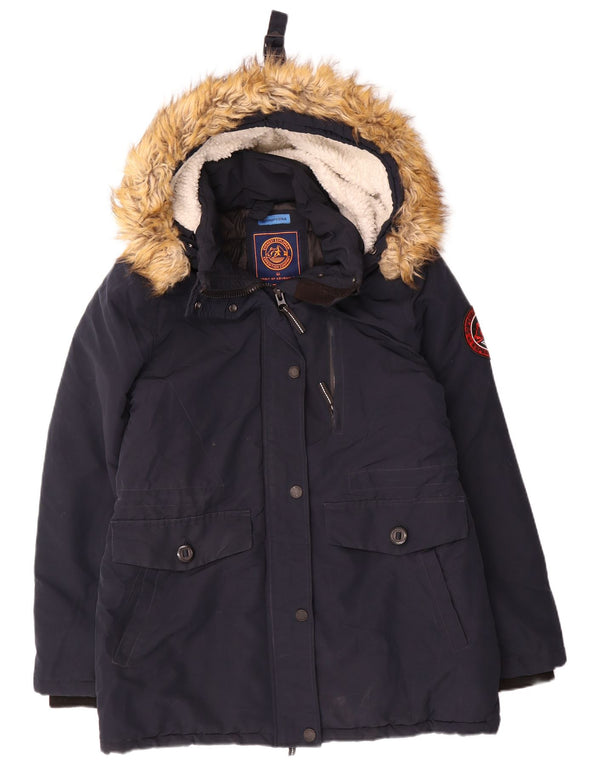 Superdry Womens Padded Ski Jacket UK 12 Medium Navy Blue Nylon
