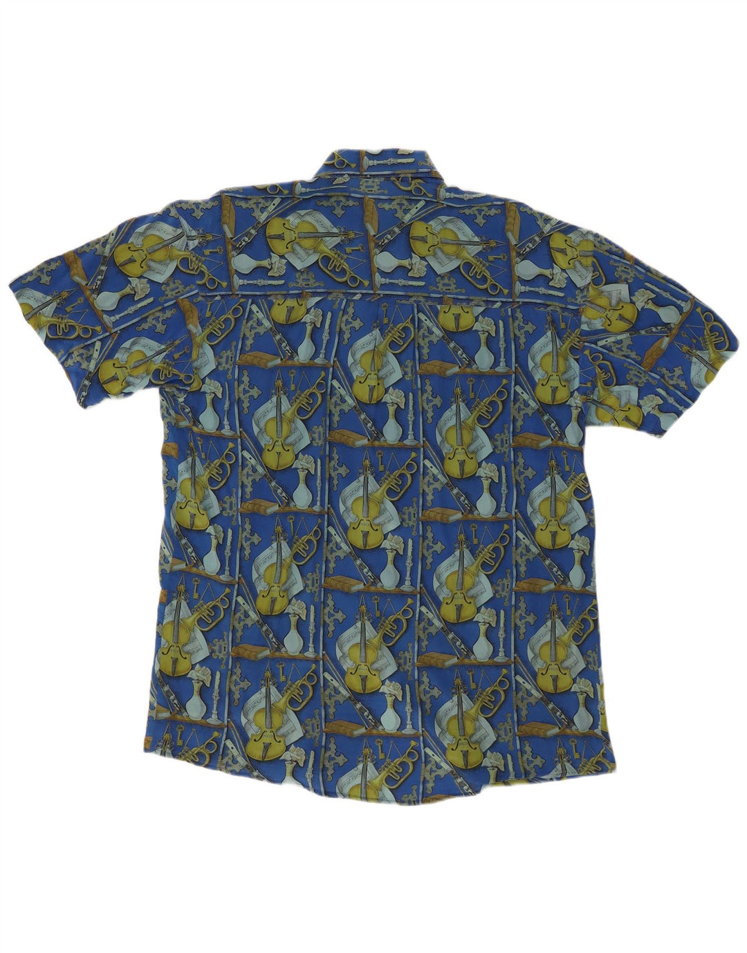 VINTAGE Mens Abstract Pattern Short Sleeve Shirt Large Blue Silk