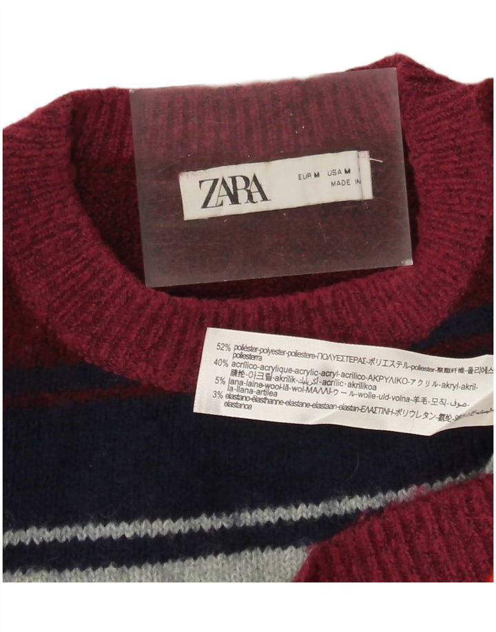 Zara Womens Crew Neck Jumper Sweater UK 14 Medium Multicoloured Striped
