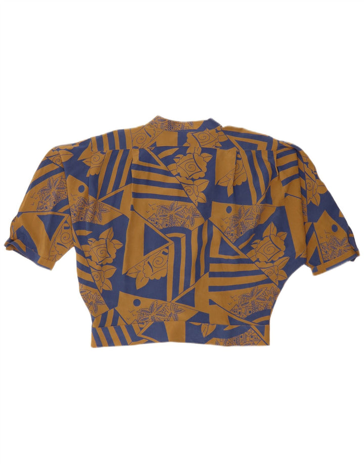 VINTAGE Womens Short Sleeve Shirt Blouse IT 46 Large Brown Floral Silk