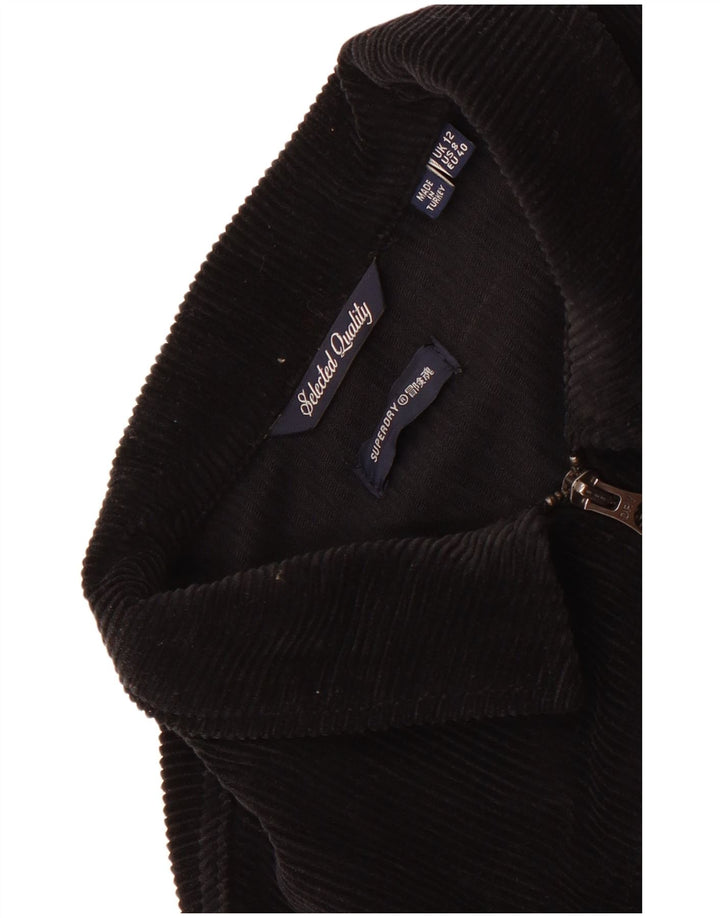 Superdry Womens Crop Corduroy Jacket UK 12 Medium Black Cotton