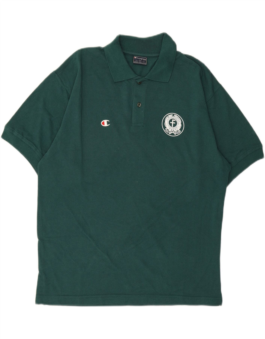 CHAMPION Mens Graphic Polo Shirt Medium Green Cotton Vintage Champion and Second-Hand Champion from Messina Hembry 